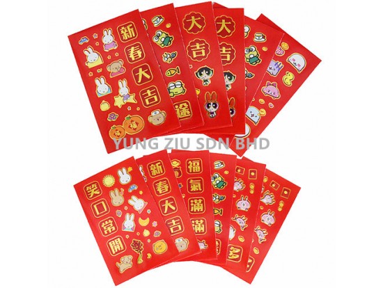 102-7#RED ENVELOPE WITH STICKER(12P/PACK)CNY(11035)13CM